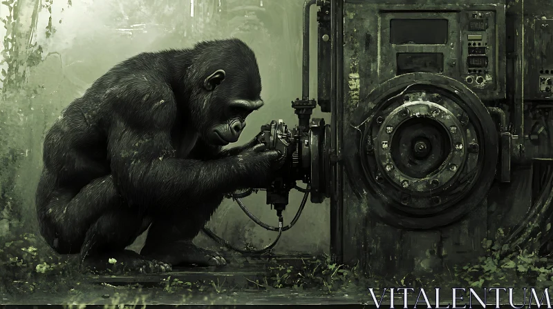 AI ART A Gorilla Interacting with Technology in an Industrial Environment