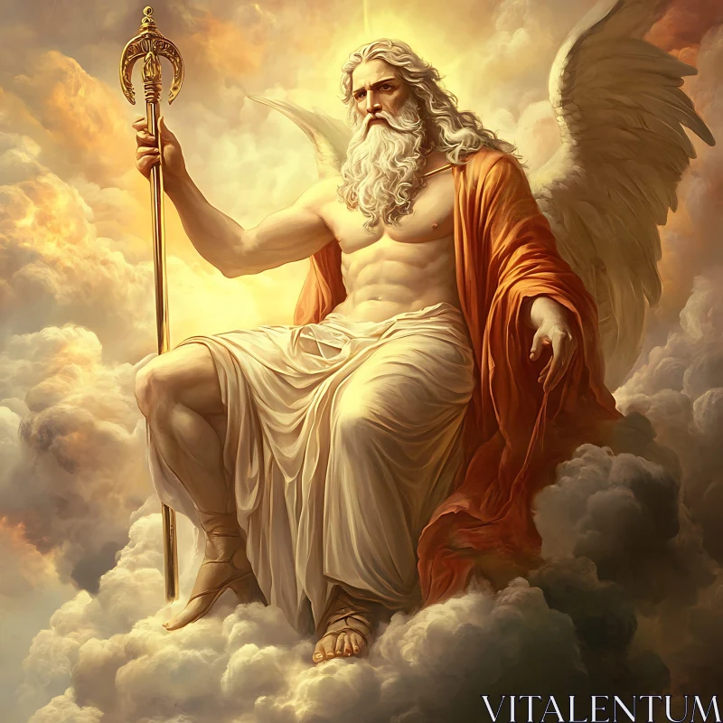 Divine Winged Figure Amongst Clouds AI Image