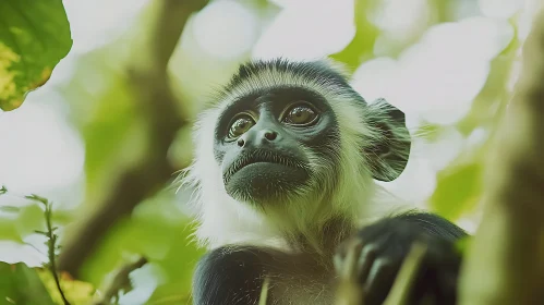 Detailed Close-Up of a Curious Colobus Monkey