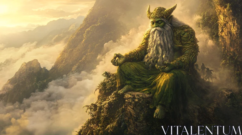 Ancient Green Giant in Meditation AI Image