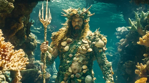 Underwater Merman with Coral Armor and Trident