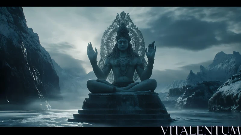 Shiva Meditation in Tranquil Frozen Mountains AI Image