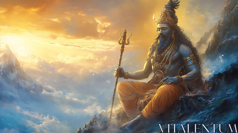 Spiritual Deity in Majestic Mountain Setting AI Image