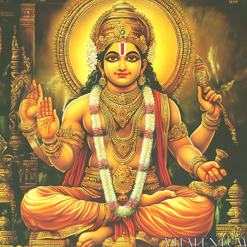 Divine Hindu Deity Illustration with Golden Aura AI Image