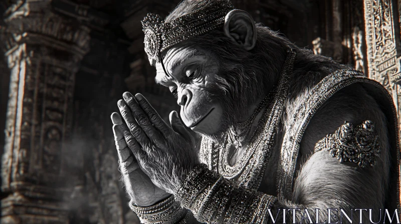 AI ART Regal Primate Meditating in Ancient Temple