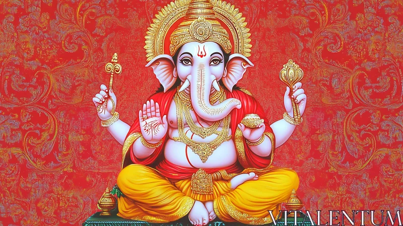 Ganesha in Art: Symbolic Representation Against Red AI Image