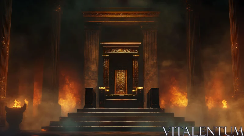 AI ART Mysterious Ancient Throne amidst Flames