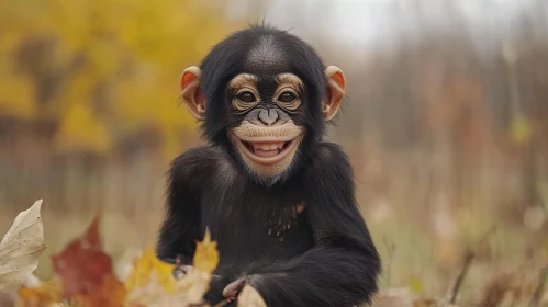 Smiling Chimpanzee in Autumn