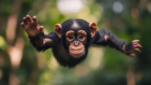 Playful Chimpanzee in Mid-Leap