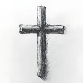 Wooden Cross Drawing in Monochrome