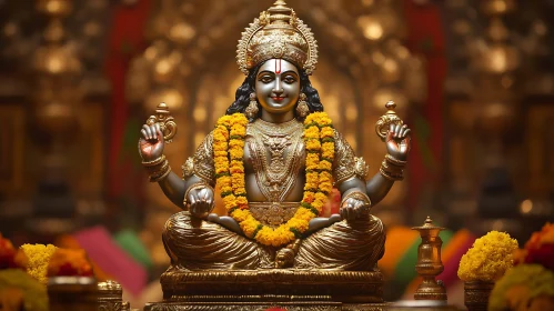 Gold Adorned Deity Statue in Lotus Position