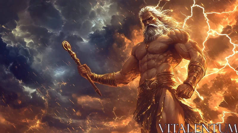 Mythical God Amidst Lightning Storm AI Image