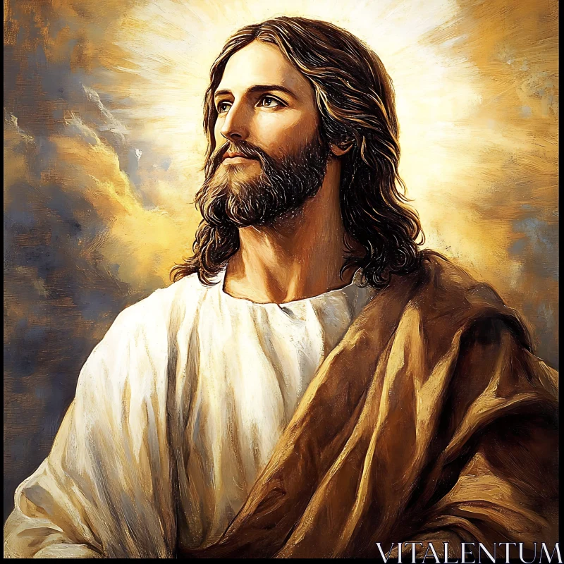 Jesus Christ Painting with Golden Halo AI Image