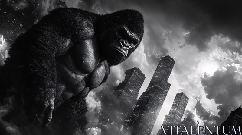 Colossal Gorilla in Urban Landscape AI Image