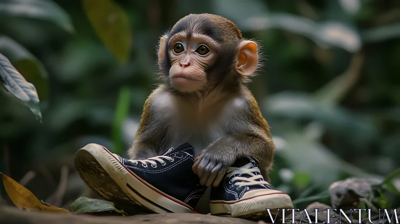 Innocent Monkey with Sneakers AI Image