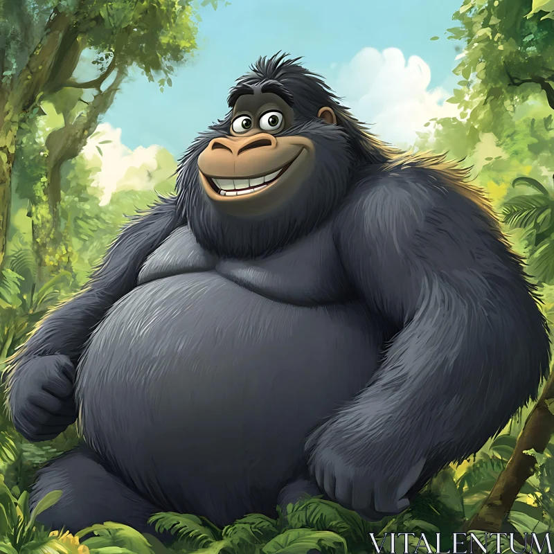 AI ART Friendly Cartoon Gorilla in Forest