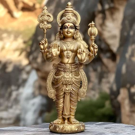 Exquisite Carved Hindu Deity in Gold