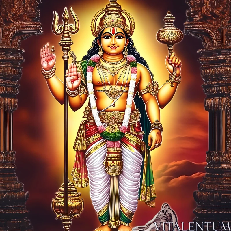 Ornate Hindu God Statue with Traditional Symbols AI Image