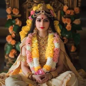 Traditional Woman Portrait with Flowers