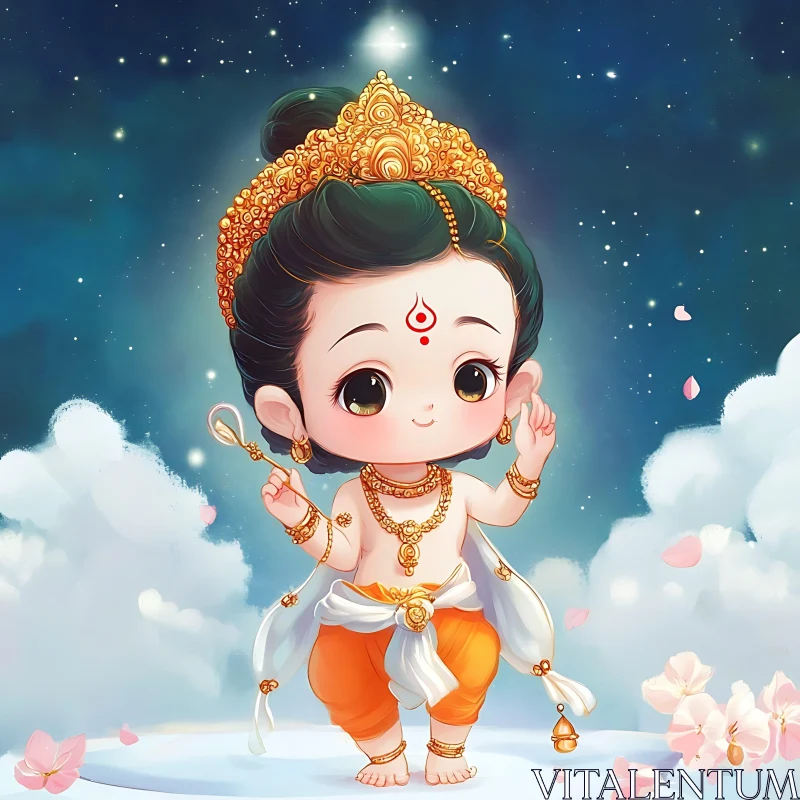 Cute Chibi Deity on a Cloud AI Image