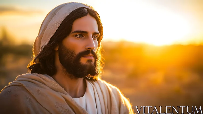 Peaceful Man in Traditional Robes during Sunset AI Image