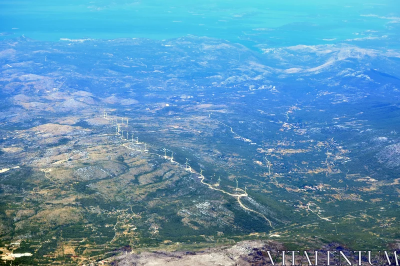 Croatian Landscape and Wind Turbines Aerial Free Stock Photo