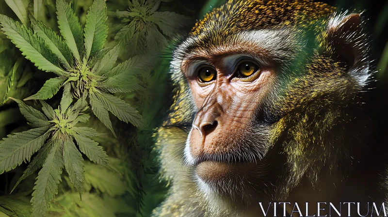 Expressive Monkey with Greenery AI Image