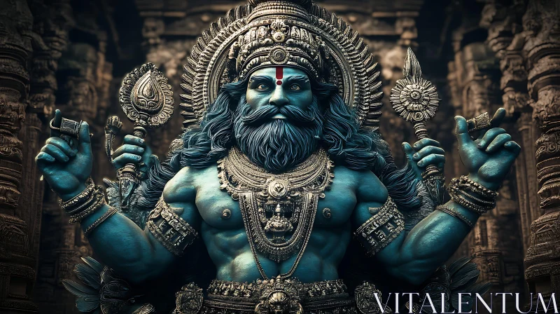 Intricate Blue Mythological Figure in Temple AI Image