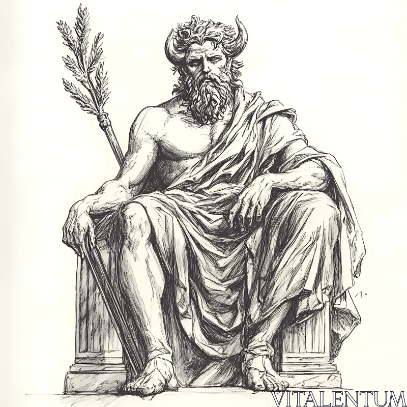 Ancient Greek Deity Ink Drawing AI Image