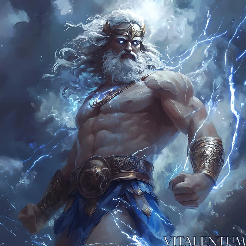 AI ART Mythological Deity Amidst Lightning Storm