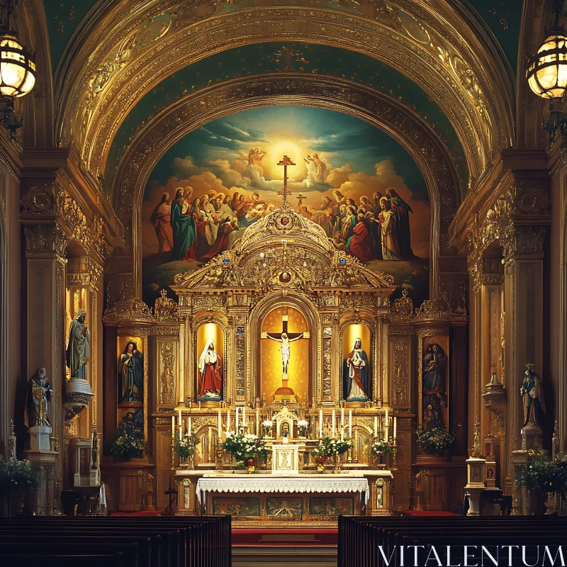 Intricate Church Altar Interior AI Image