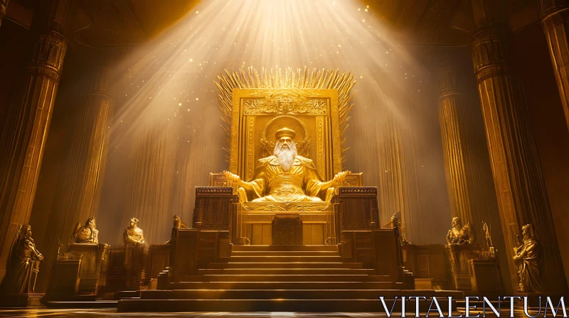 Ancient Ruler Seated in an Opulent Golden Throne AI Image