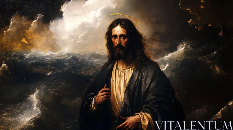 AI ART Jesus and the Stormy Sea: Surrealist Artwork