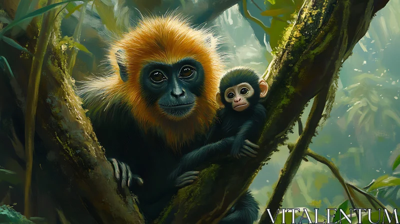 AI ART Monkey Duo in Jungle Habitat