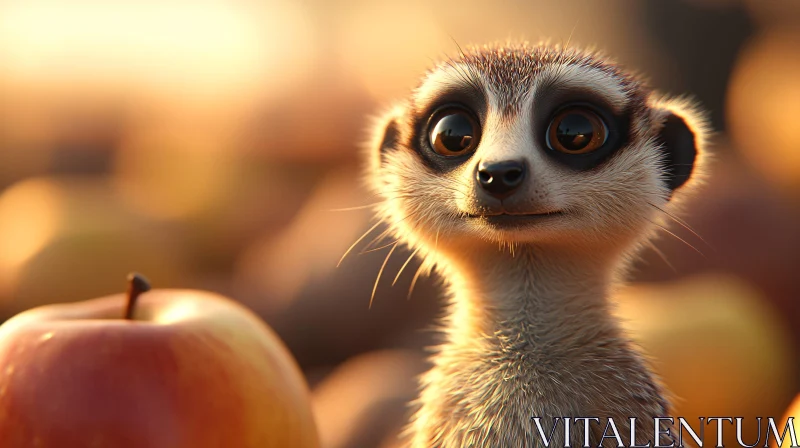 AI ART Cute Meerkat and Apple in Golden Light