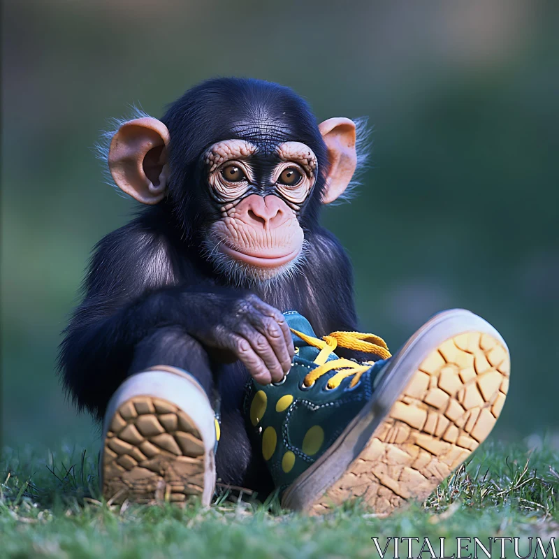 Playful Monkey with a Sneaker AI Image