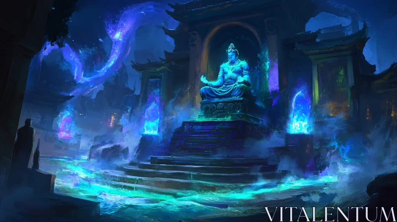 AI ART Enigmatic Glow of a Mythical Statue in Ancient Temple