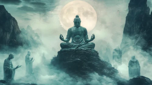 Mystical Meditation in Moonlit Mountains