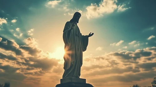 Silhouette of a Statue at Sunset