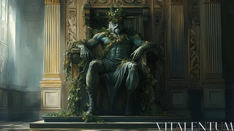 Muscular Bearded Figure in Ivy on Elaborate Throne AI Image