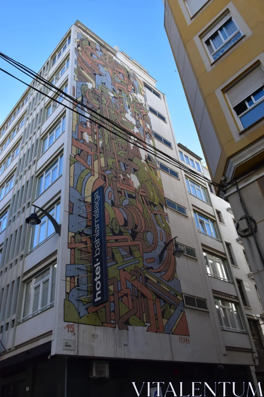 PHOTO City Building with Colorful Mural