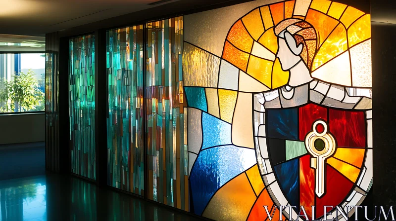 Stained Glass Art in Interior Space AI Image