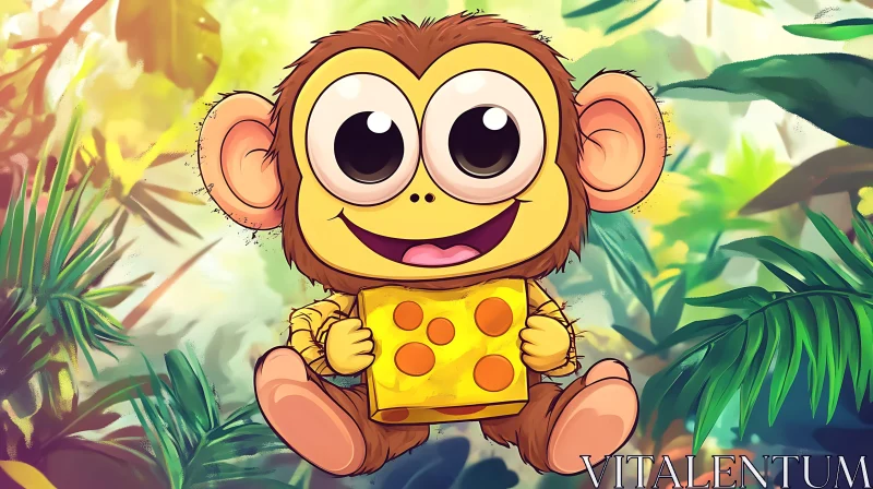 AI ART Cheerful Cartoon Monkey in Jungle with Cheese