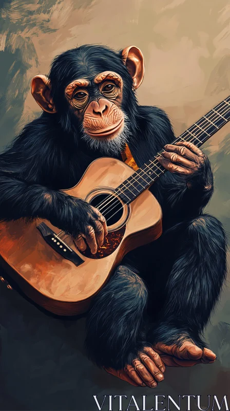 Chimpanzee with Acoustic Guitar AI Image