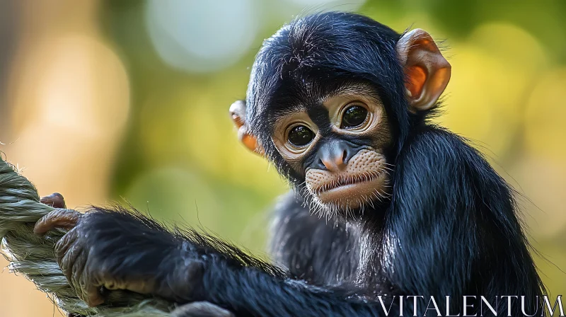 Expressive Baby Primate in Forest AI Image