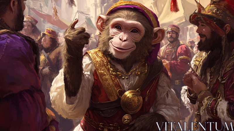 Festival with a Monkey in Medieval Costume AI Image