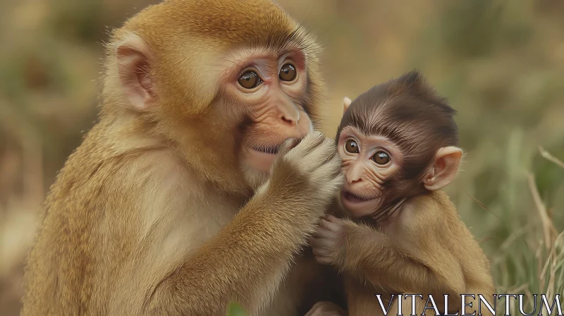 Mother and Baby Monkey Embrace AI Image