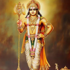 Hindu Deity with Ornate Jewelry and Spear