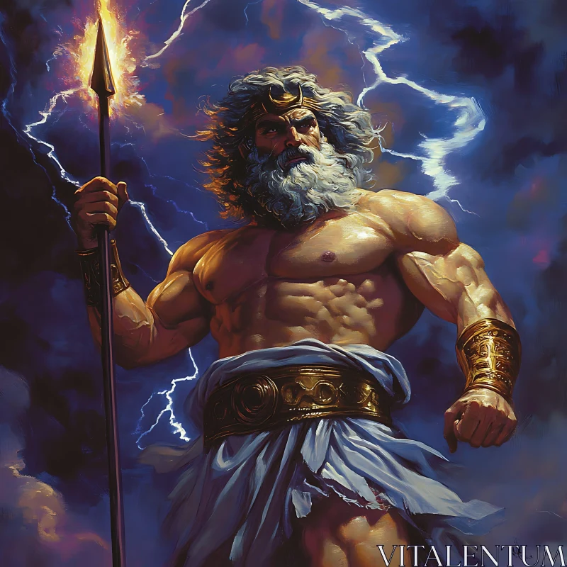 Thunder God in Stormy Skies AI Image