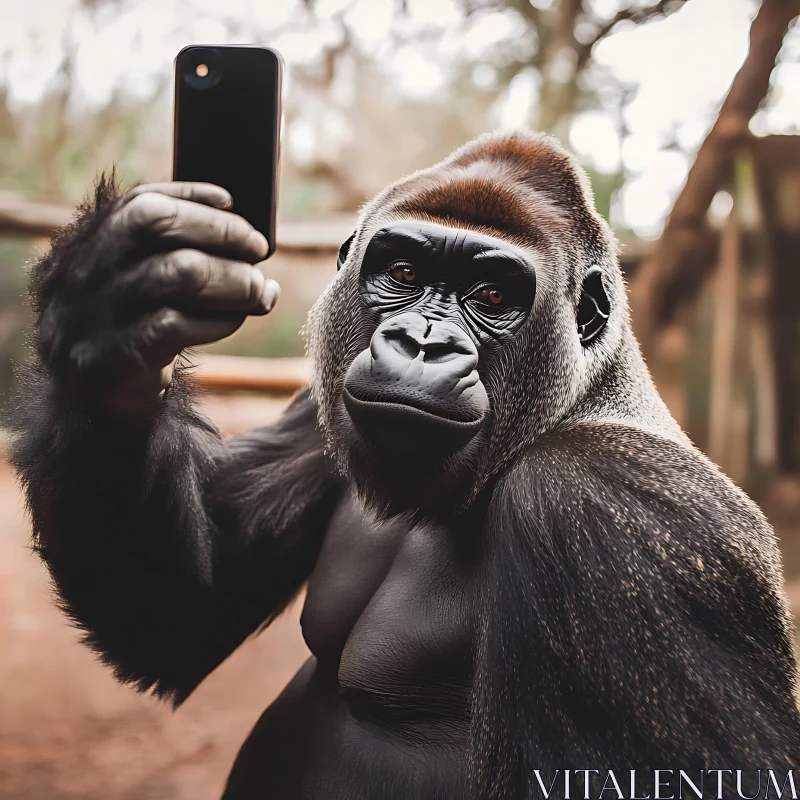 Humorous Gorilla Selfie in Zoo
